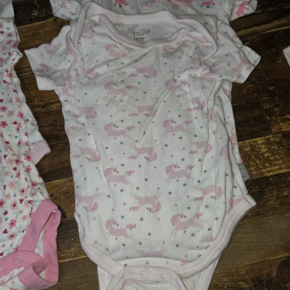 Baby Girl 6-9 Mo Bodysuit 9 pc Lot Pajamas Tops Pastels One Piece Bundle